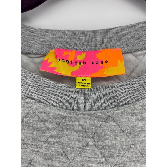 English Rose Quilted Sweatshirt Grey Orange Colorblock Pullover Modern NWT Sz L - Picture 3 of 5